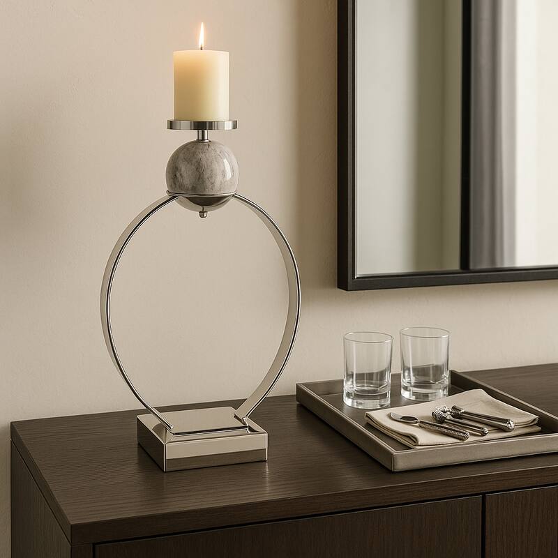 Candle Holder - Metal with Marble Sphere