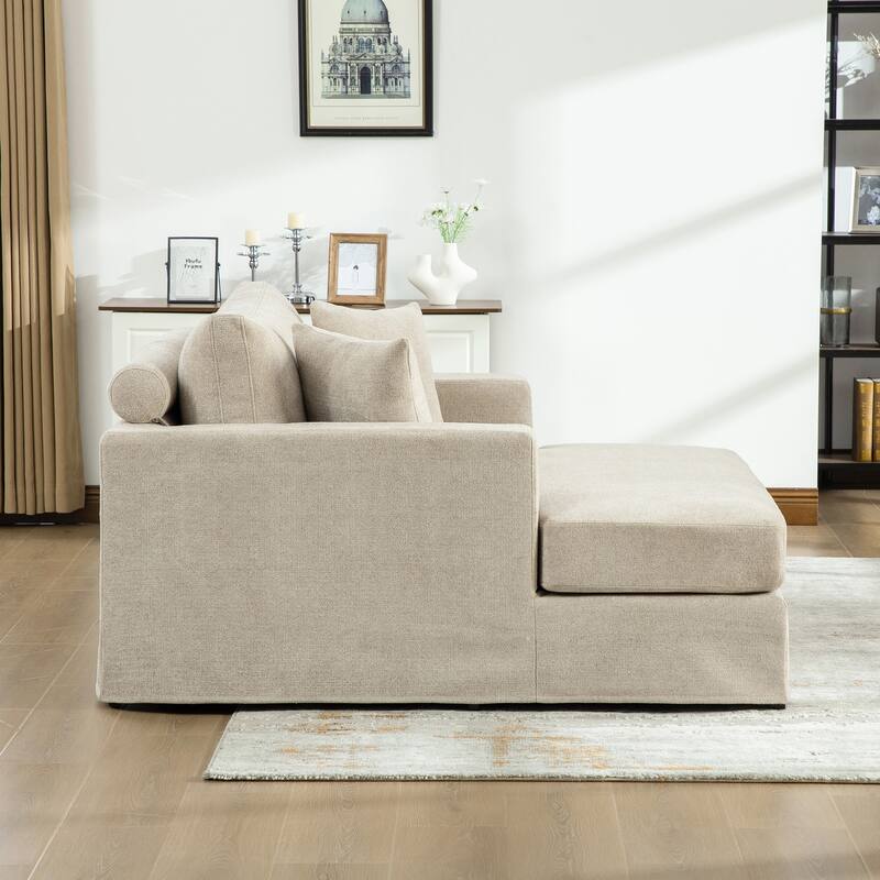 Oversized 56.3" Chaise Lounge Chair Sofa Bed, Chenille Single Couch Floor Boneless Couch with Throw Pillows