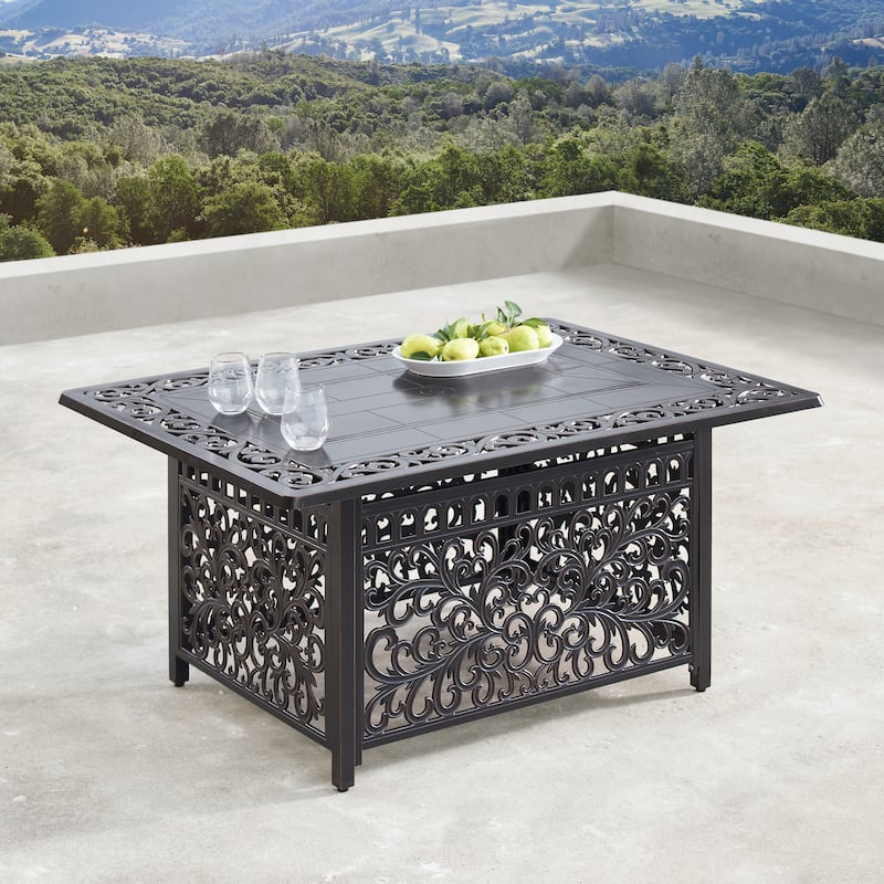Aluminum 48-inch Fire Table Patio Set with Four Swivel Rockers