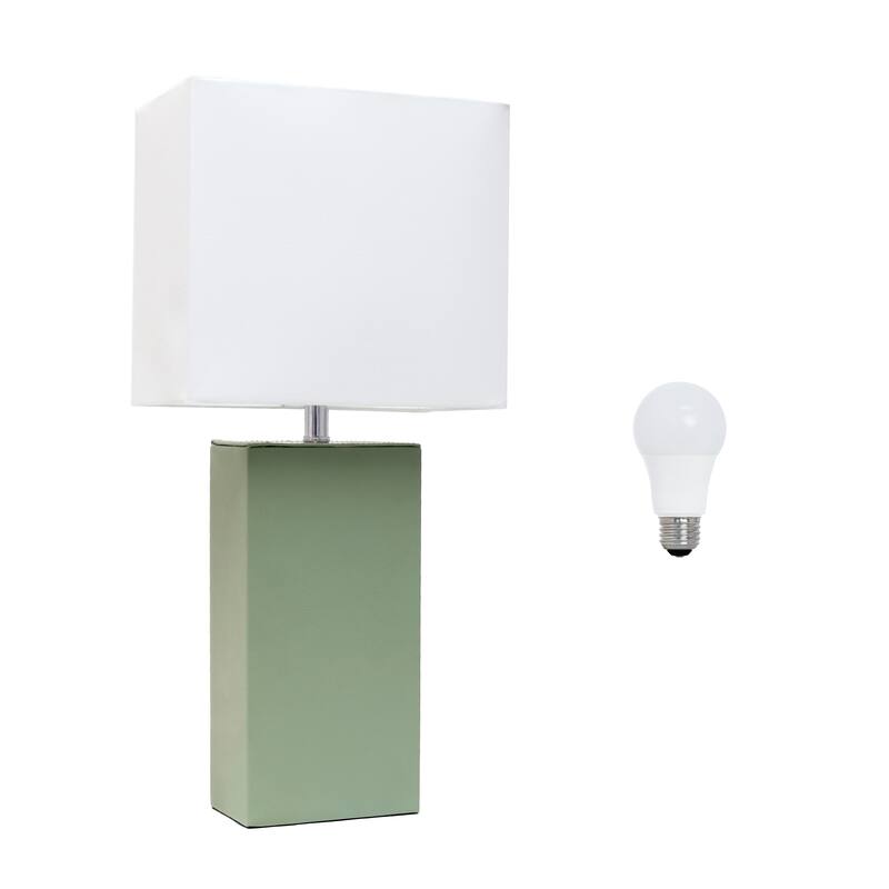 Elegant Designs 21" Modern Leather Wrapped Table Lamp, With LED Bulb