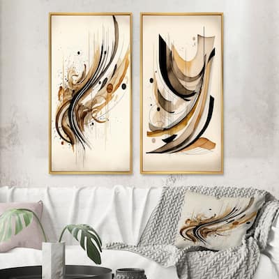 Designart "Brown And Black Movement" Abstract Minimalism Framed Wall Art Set Of 2 - Brown Wall Art Set Of 2