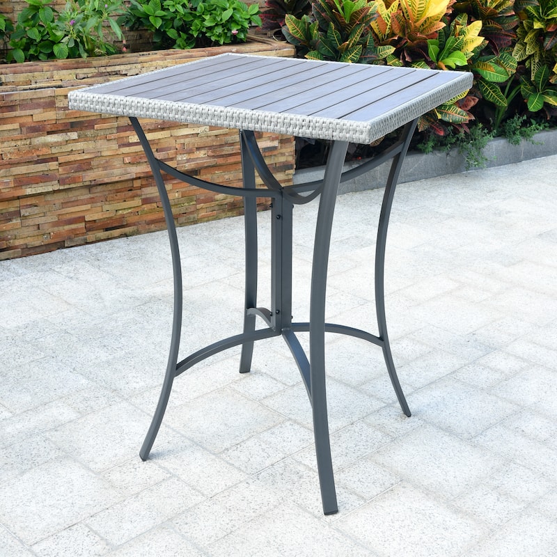 International Caravan Barcelona Resin Wicker / Aluminum 32-inch Square Outdoor Bar Table - Grey