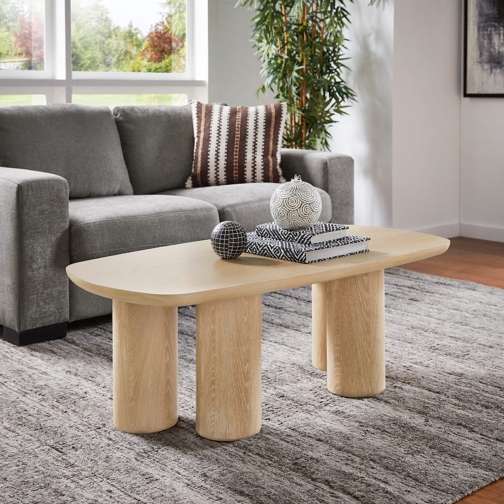 Edo Contemporary Oak-Finished Table with Sturdy Column Base by iNSPIRE Q Modern