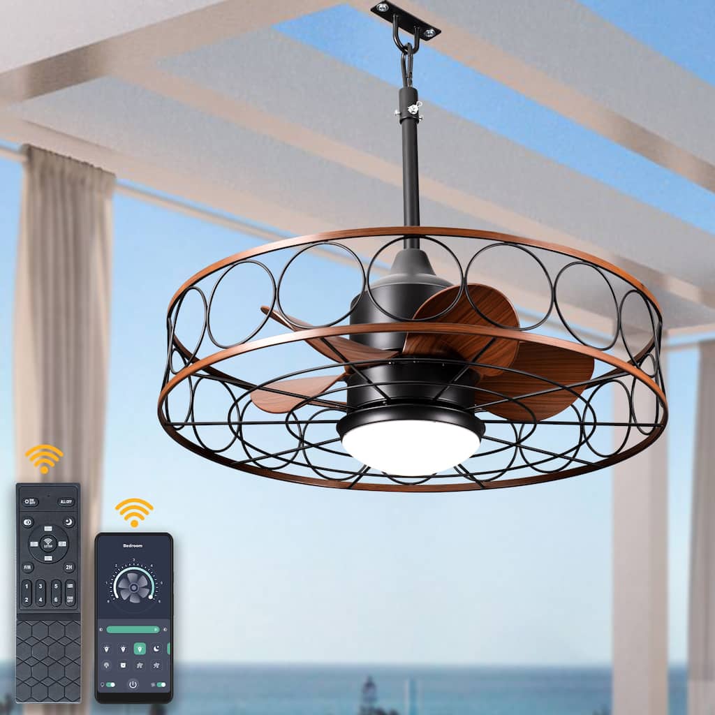 CurveCurio 24“ OutDoor Water Proof Ceiling Fan w/ LED Lights Quiet DC Motor Remote and App Contorl 3 Color Tone and 6 Speed