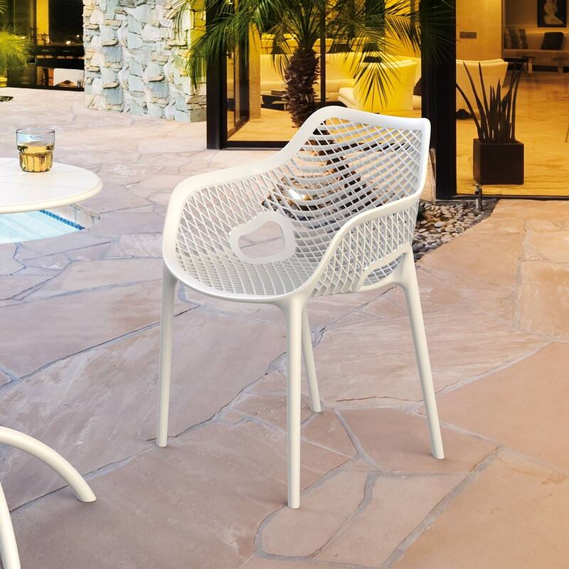 32.25" White Outdoor Patio Dining Arm Chair - Extra Large