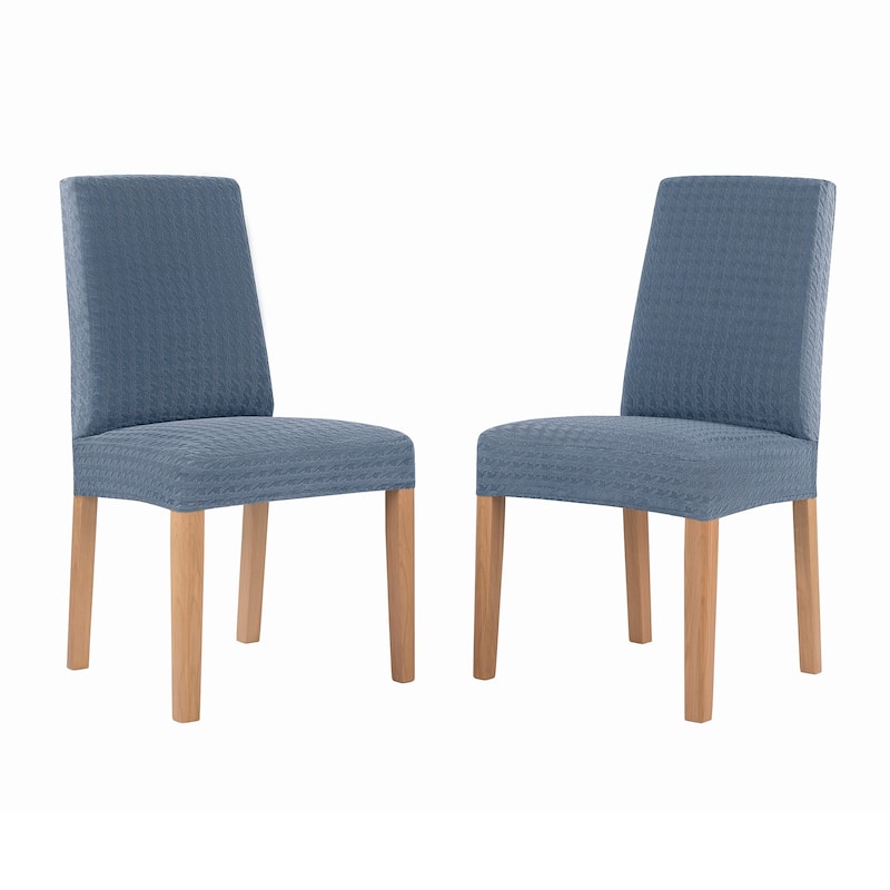 No. 918 Sparta 2-pack Houndstooth Textured Stretch Fit Elastic Dining Chair Cover Pair - 28" x 39"