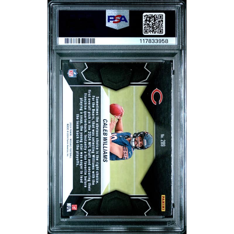 Caleb Williams 2024 Panini Mosaic NFL Debut Football Rookie Card #289 Graded PSA 10 Cert # 117833958 - 8' x 11'