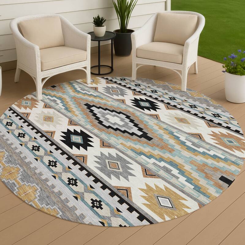 Machine Washable Indoor/ Outdoor Modern Ottawa Chantille Rug - Gray - 8' x 8'