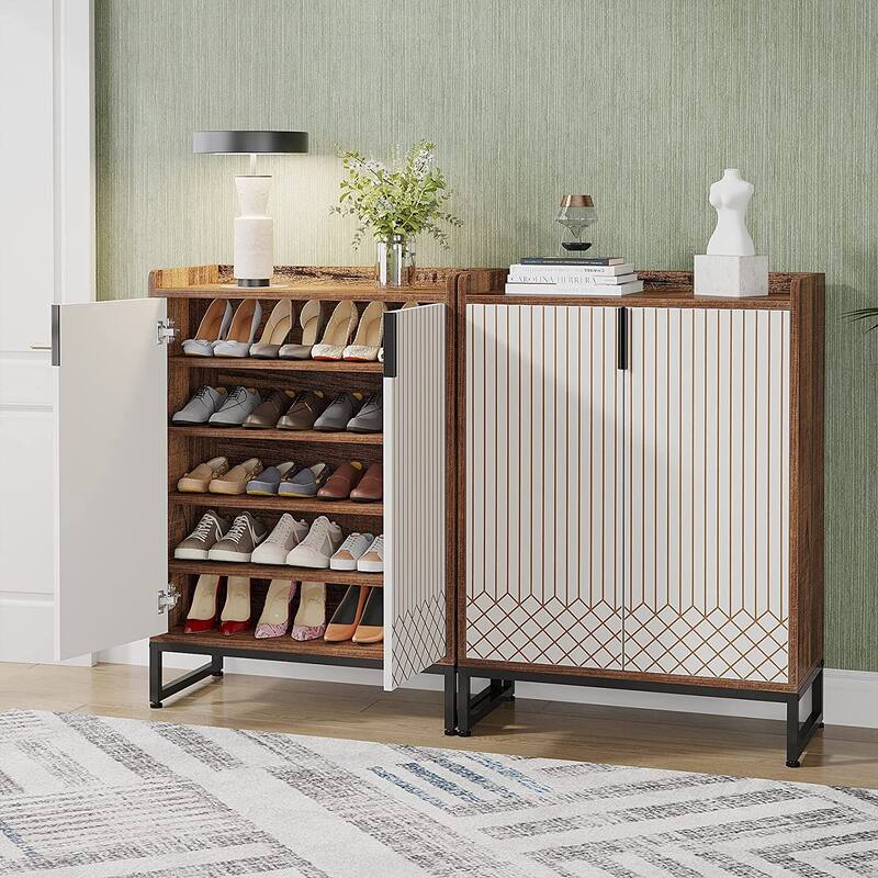 Sturdy 5-Tier Wood Shoe Cabinet with Doors for Entryway Hallway