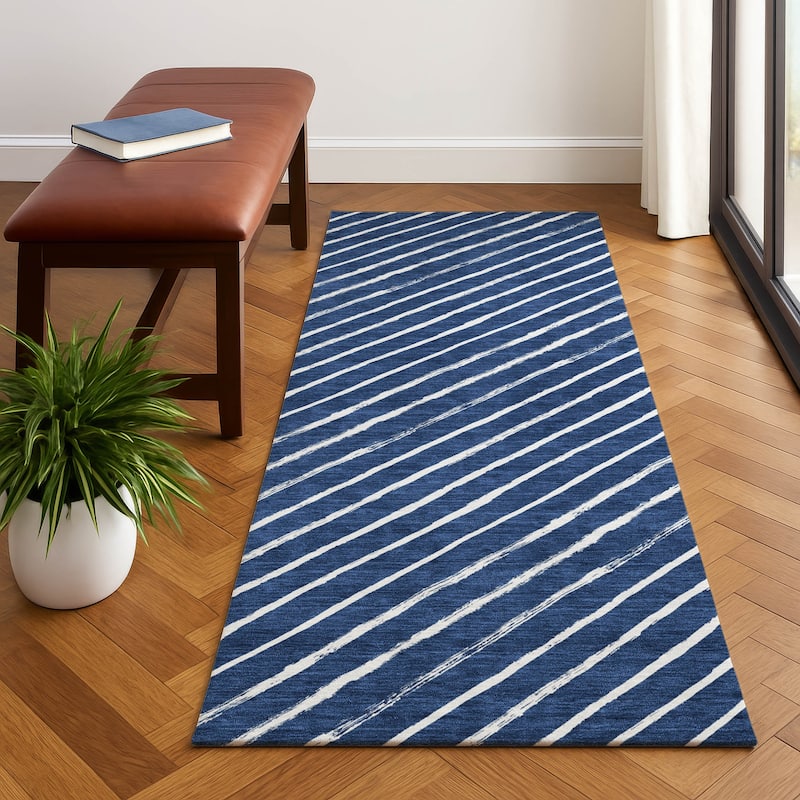 Premium Washable Super Soft Angle Stripe Mayfield Rug - Navy - 2'3" x 7'6"