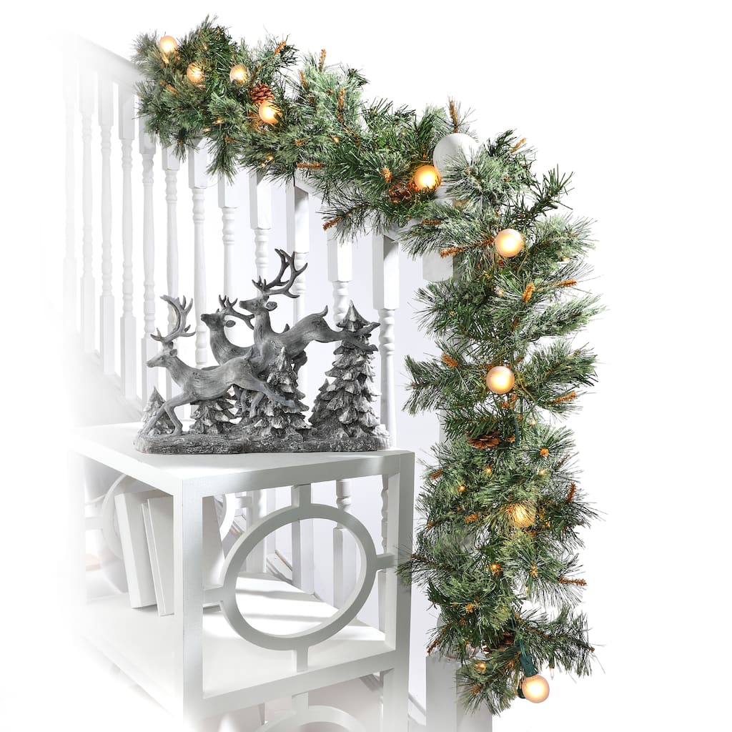 6' x 12" Twinkle & Globe Pre-lit Cottonwood Garland