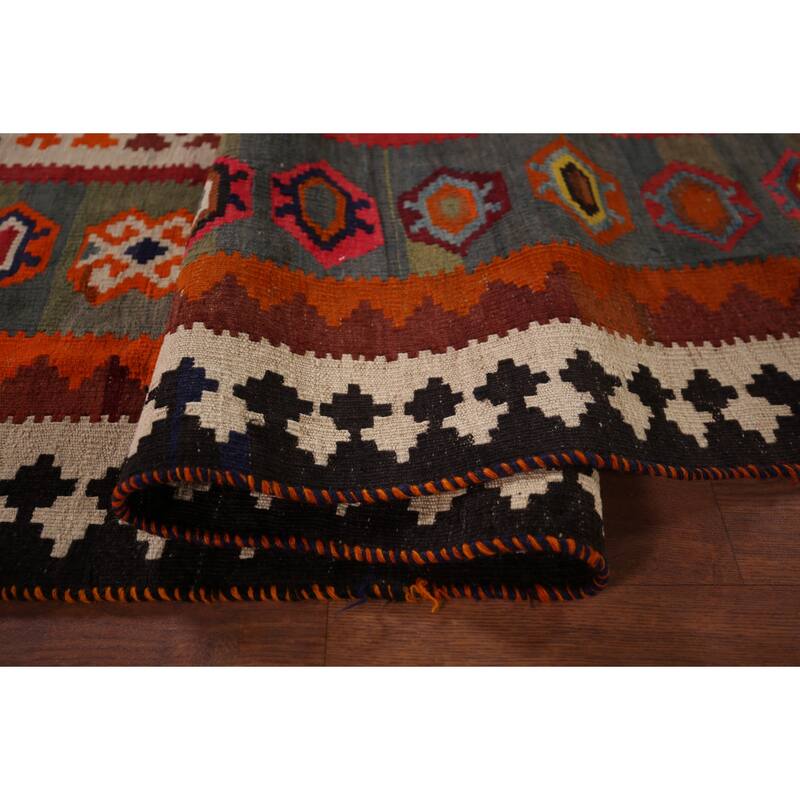 Kilim Qashqai Persian Vintage Rug Flatweave Tribal Wool Carpet - 5'2" X 9'10"
