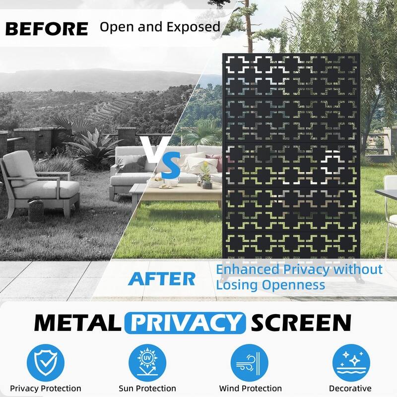 EROMMY Privacy Screen Metal Outdoor Indoor Divider, Weather & Rust Proof Garden Patio Pool Fence, Easy Assemble Modern Design