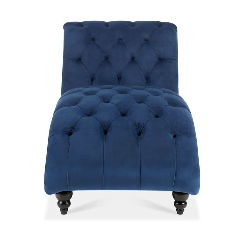 Blue Modern 27.17" Upholstered Buttons Tufted Chaise Lounge Chair with Solid Wood Frame and Nailheads