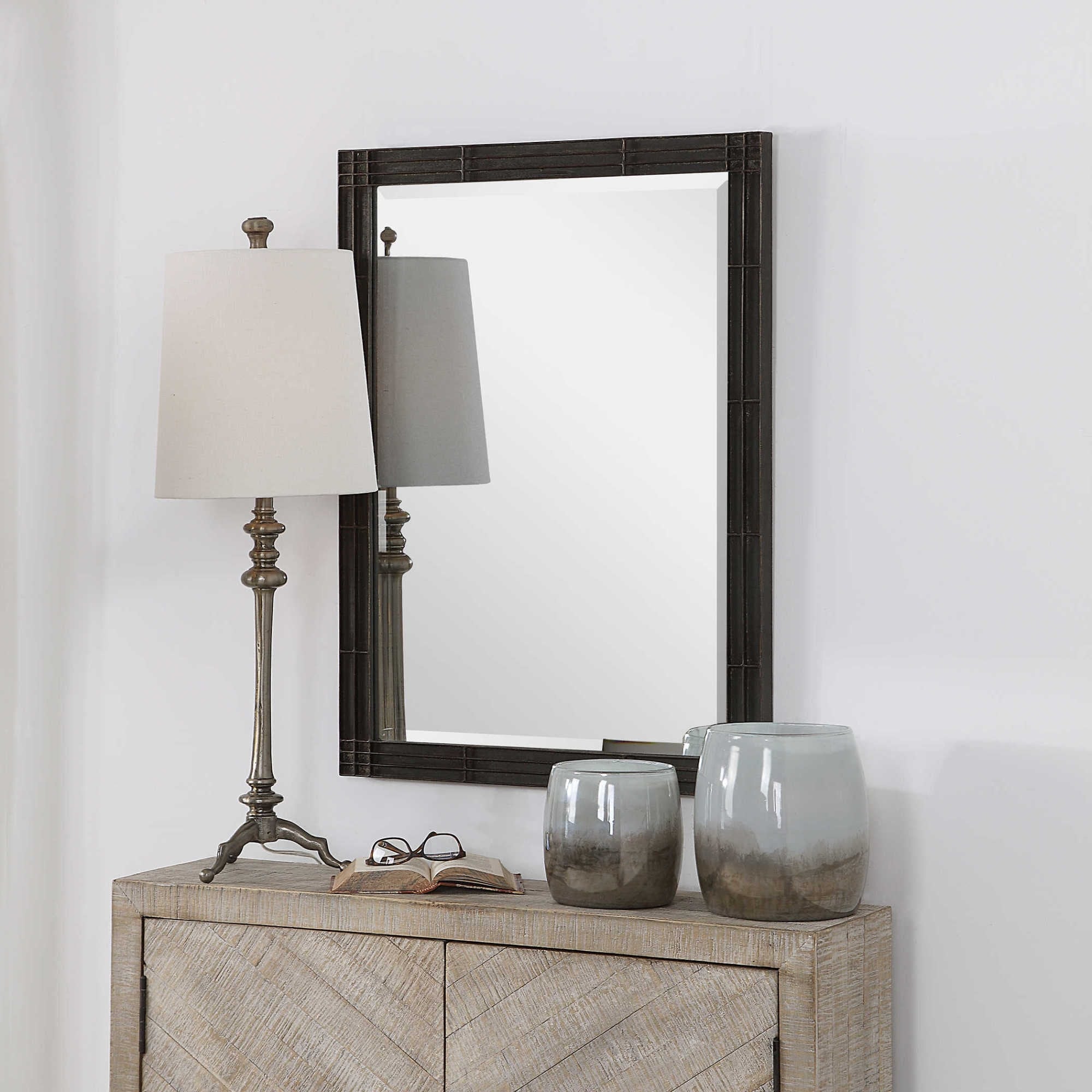 Uttermost Gower 35" X 25" Rustic Industrial Iron Framed Vanity Bath