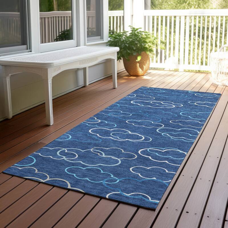 Machine Washable Indoor/ Outdoor Modern Clouds Chantille Rug - Navy - 2'3" x 7'6"