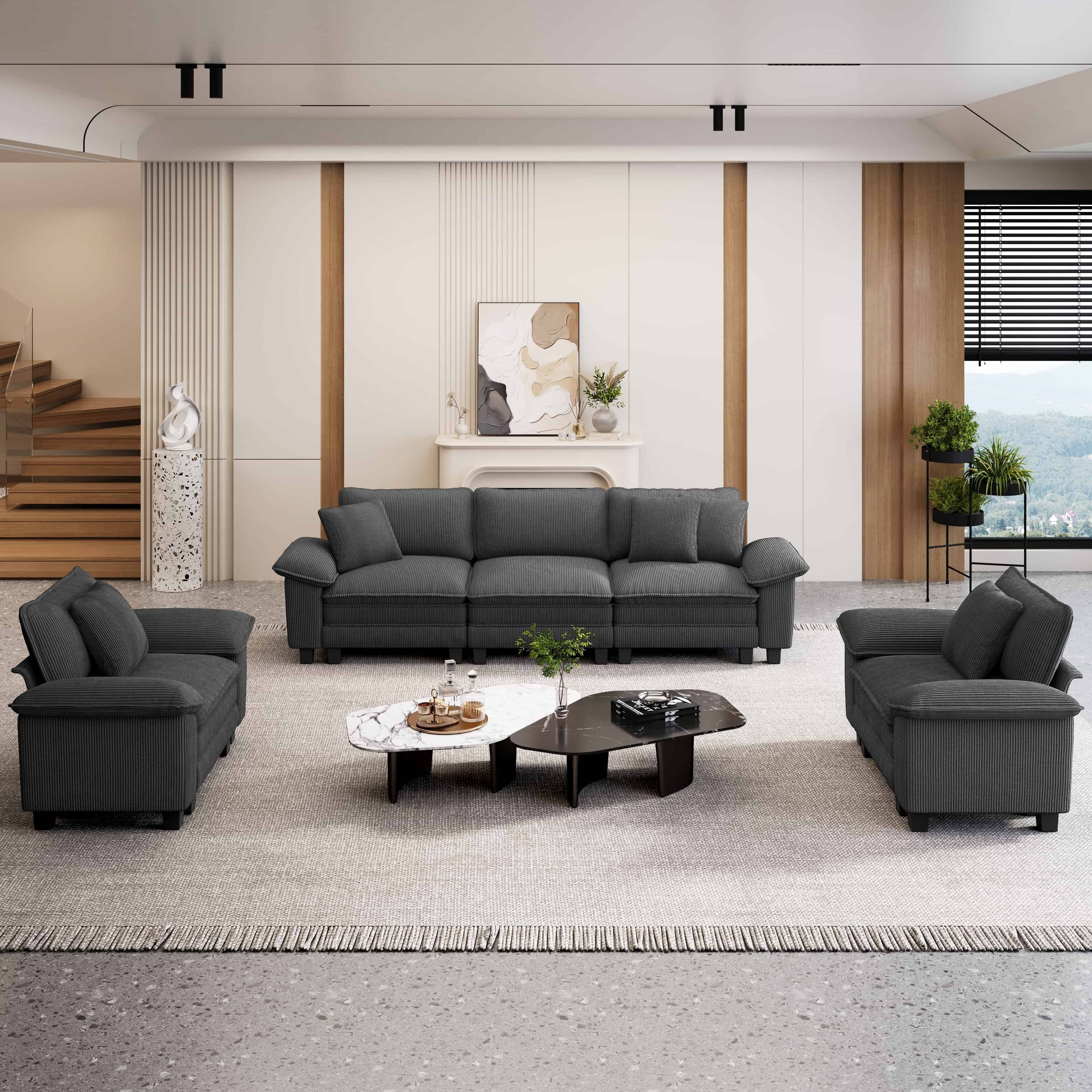 MAISON ARTS Chenille & Corduroy Modular Sectional Sofa Set, Comfy 5/6/7-Seat Living Room Couch with 3-Seater or Loveseat