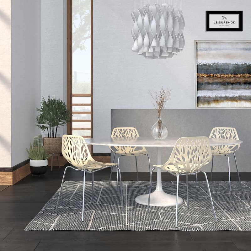 Asbury Modern Stackable Dining Chair with Chrome Stainless Steel Legs Side Chair for Indoor and Outdoor (Set of 4)