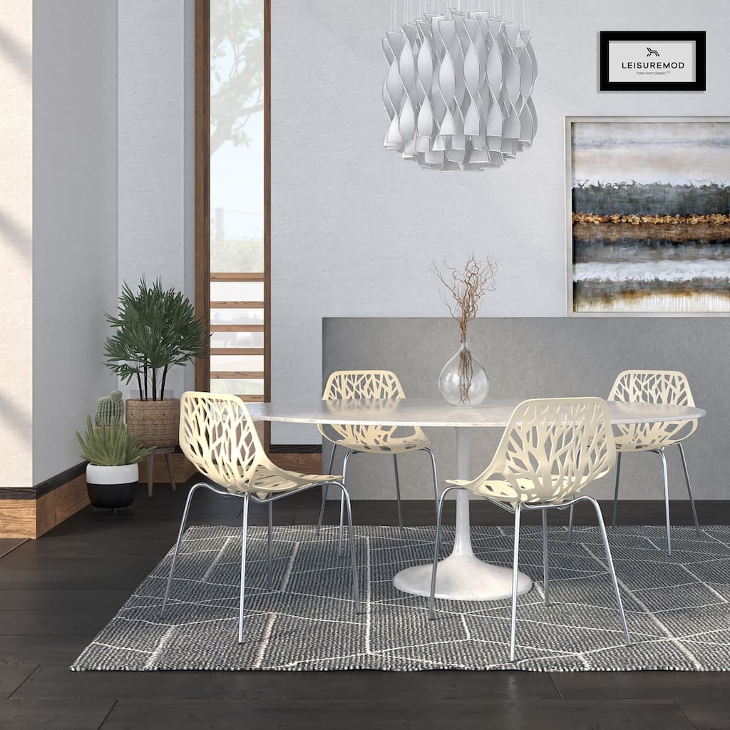 Asbury Modern Stackable Dining Chair with Chrome Stainless Steel Legs Side Chair for Indoor and Outdoor (Set of 4)