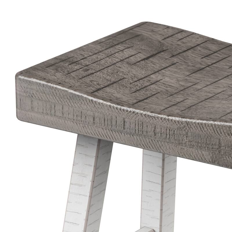 24" Farmhouse Gray Solid Wood Backless Set of 2 Saddle Stool