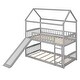 preview thumbnail 18 of 20, Twin Over Twin Bunk Bed with Slide, House Bed, Solid Wood Frame, White