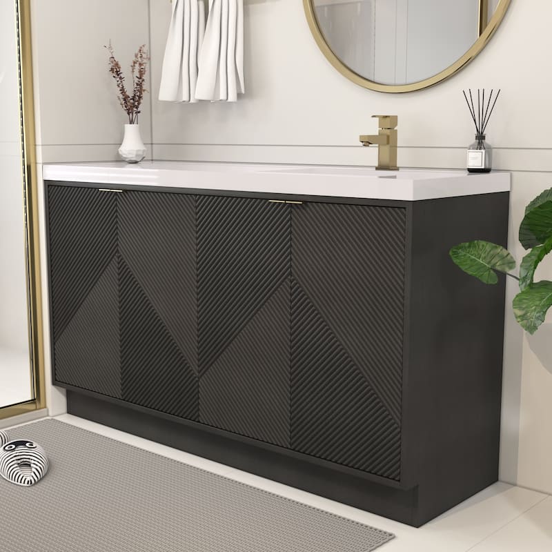 Milano 60" Freestanding Bathroom Vanity with Right White Sink