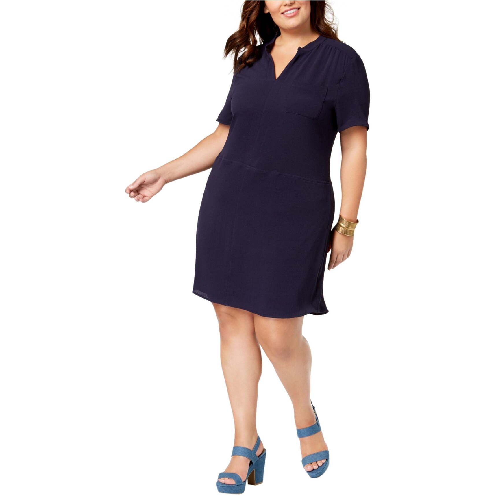 striped chiffon maxi dress Swiss Dot size:FREE Perfect for fall Collared Shirt Navy Midi Dress with
