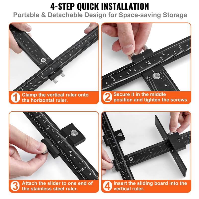 Cabinet Hardware Jig for Installation of Door Drawer Front Knobs Handles and Pulls - Aluminum