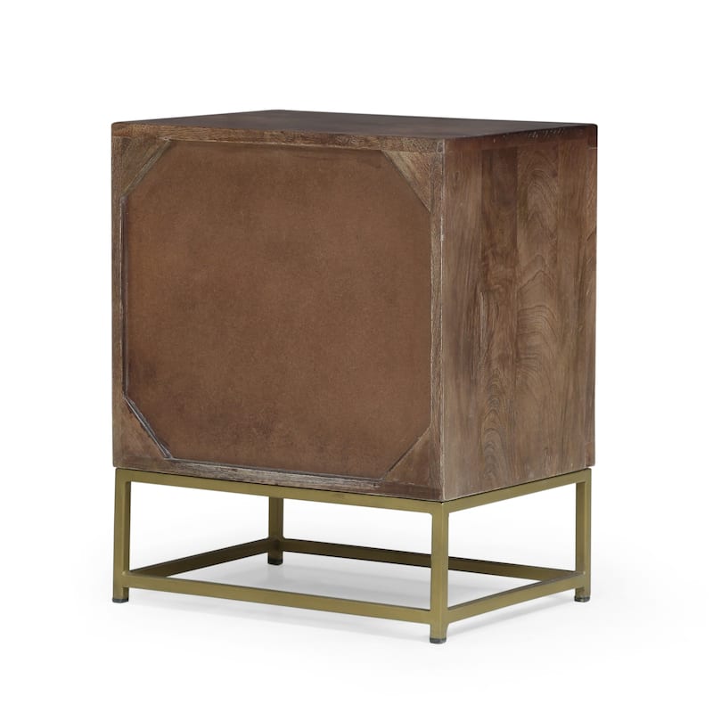 Contemporary Mango Wood Nightstand, Mid-Century Modern Design, Gold Accents, Durable Iron Frame, 3 Drawers