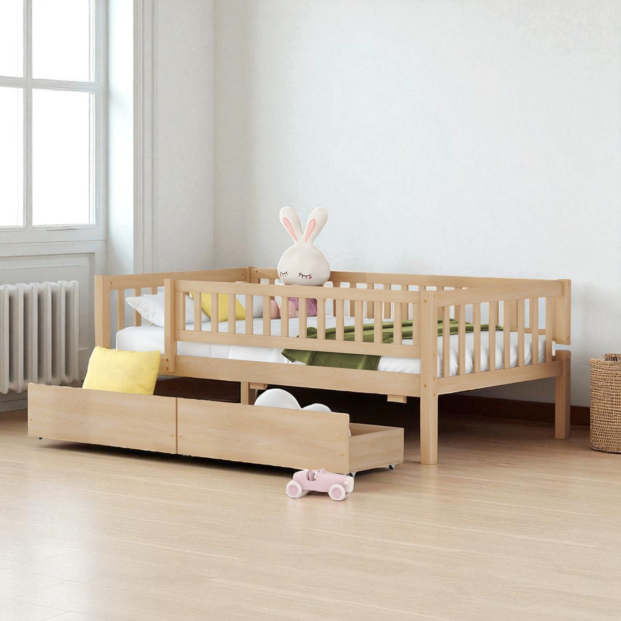 Twin Size Wood Daybed Frame with Two Storage Drawers and Slat Support, Sofa Bed Design, No Box Spring Needed