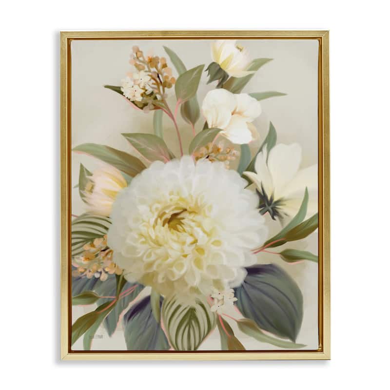 Stupell Elegant Dahlia Bundle Framed Floater Canvas Wall Art Design By House Fenway - 17 x 21 - Gold