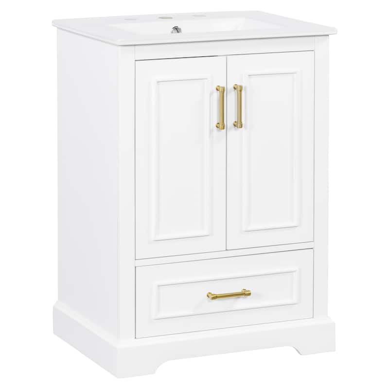 GDFStudio - Seren Wood & Ceramic Bathroom Vanity with Sink, Divider Drawer & 2 Soft-Close Doors