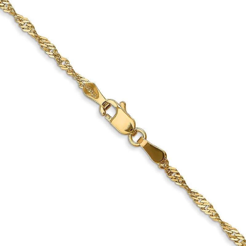 Curata 14k Yellow Gold Solid Polished 1.70mm Singapore Chain Bracelet Lobster Claw