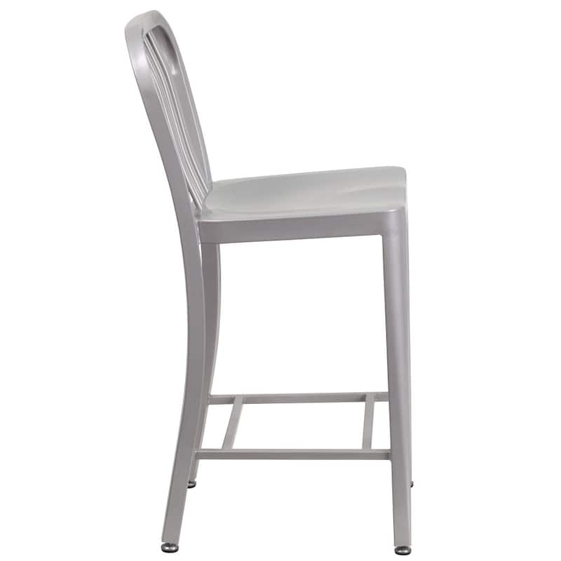 2 Pack 24'' High Metal Indoor-Outdoor Counter Height Stool w/ Vertical Slat Back