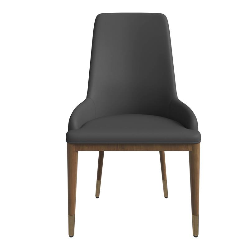 Dining Chair Upholstered in Leather with Rubberwood Frame Set of 2 Side Chair High Back and Gold Accent Legs