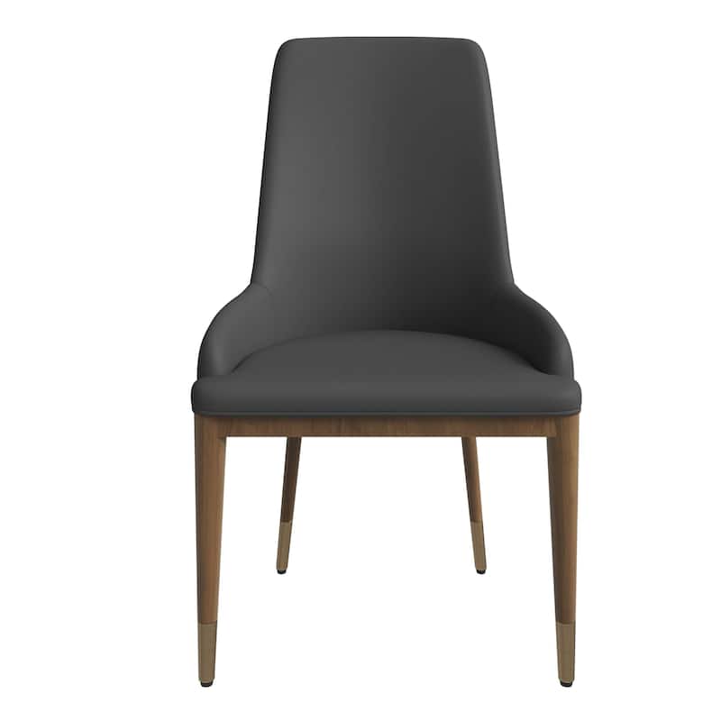 Dining Chair Upholstered in Leather with Rubberwood Frame Set of 4 Side Chair High Back and Gold Accent Legs