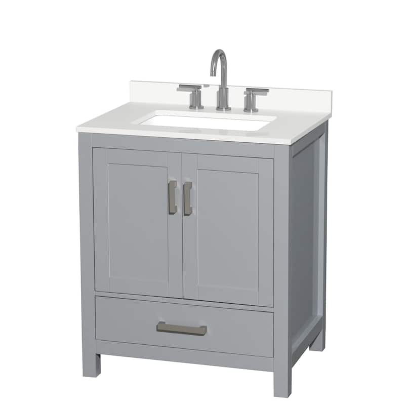 Wyndham Collection WCS141430S-QTZ-US3MXX Sheffield 30" Free Standing - Gray / White Quartz Top / Brushed Chrome Hardware