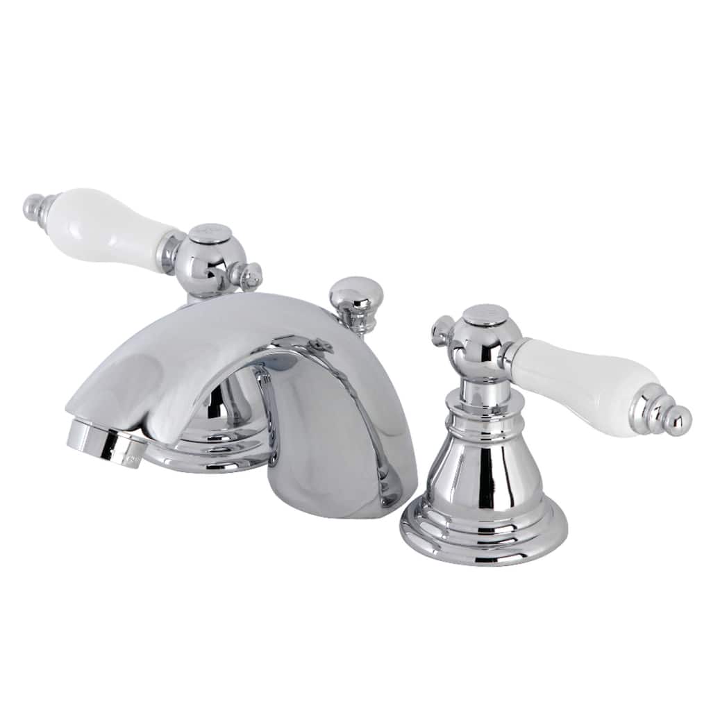 American Patriot Two-Handle 3-Hole Deck Mount Mini-Widespread Bathroom Faucet with Plastic Pop-Up