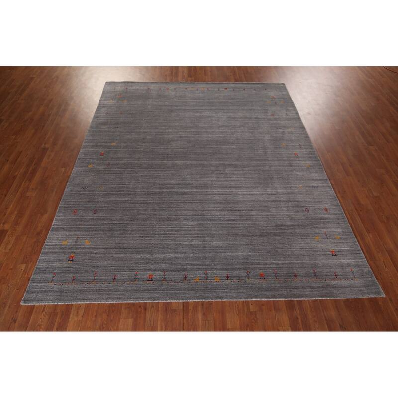 Silver Gray Striped Gabbeh Indian Area Rug Handmade Wool Carpet - 8'0"x 9'8"