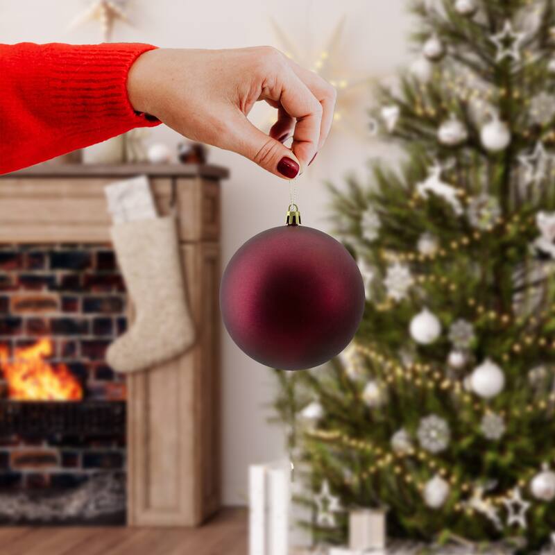 12ct Matte Burgundy Red Shatterproof Christmas Ball Ornaments 4"
