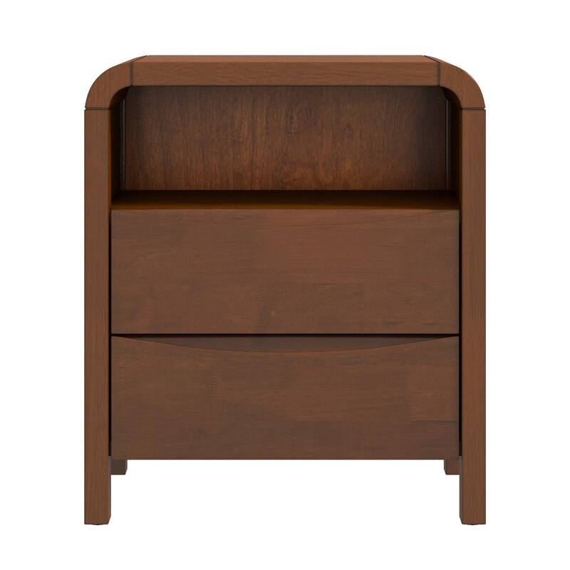 GDFStudio - Lionel Modern Mid-Century Solid Wood Nightstand with Open Shelf & 2 Drawer