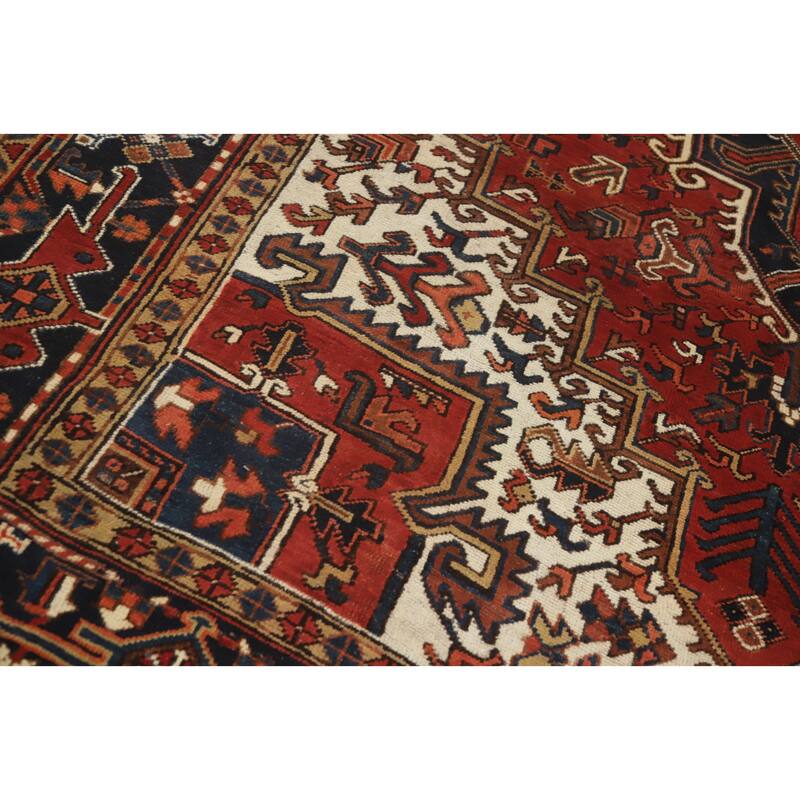 Hand Knotted Oriental 100% Wool Carpet Traditional Medallion Oranges & Rust Heriz Area Rug - 10' 8'' X 7' 6''