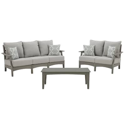Signature Design by Ashley Visola Gray Outdoor Sofa and Loveseat with Coffee Table - 80"W x 33"D x 37"H
