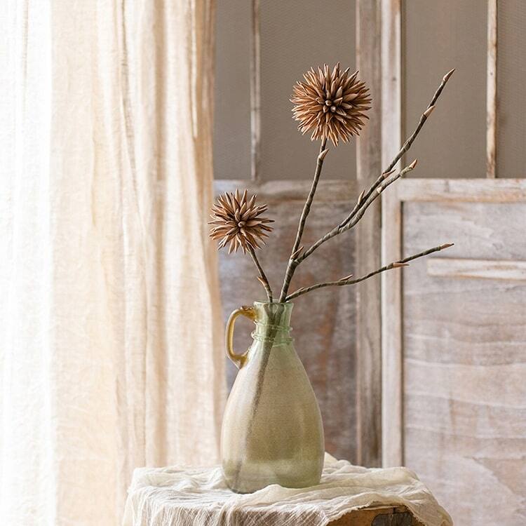 RusticReach Round Camel Color Ball Flower on Twig Stem 34" Tall - [A]-One Stem