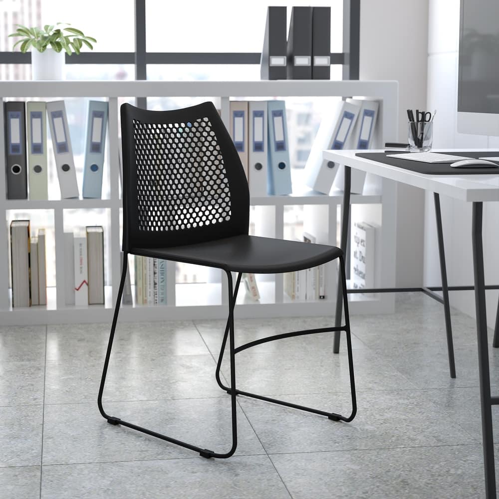 661 lb. Capacity Stack Chair with Air-Vent Back and Powder Coated Sled Base