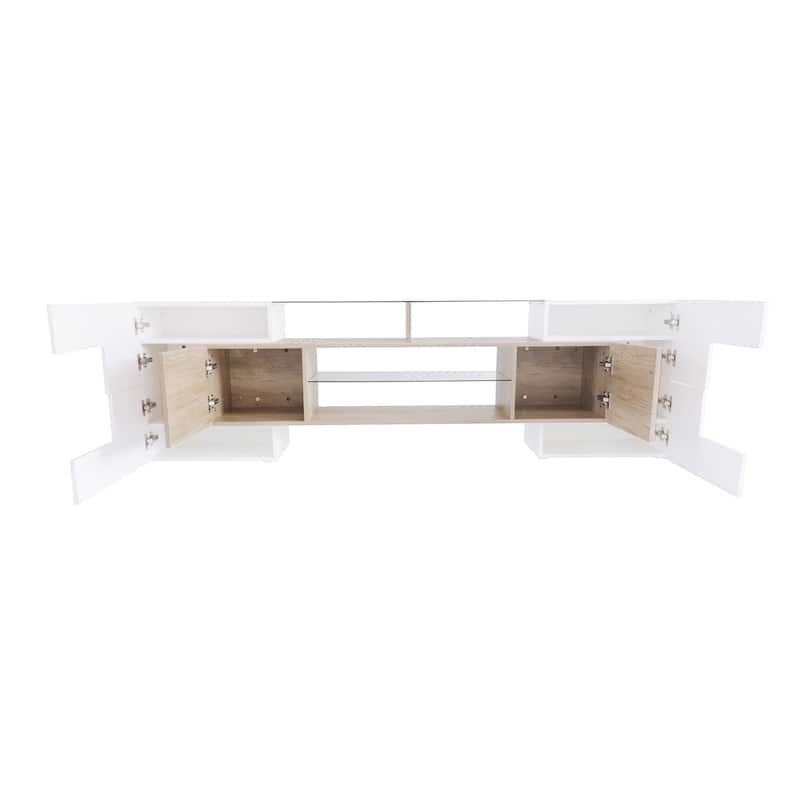 Unique Shape TV Stand with 2 Illuminated Glass Shelves