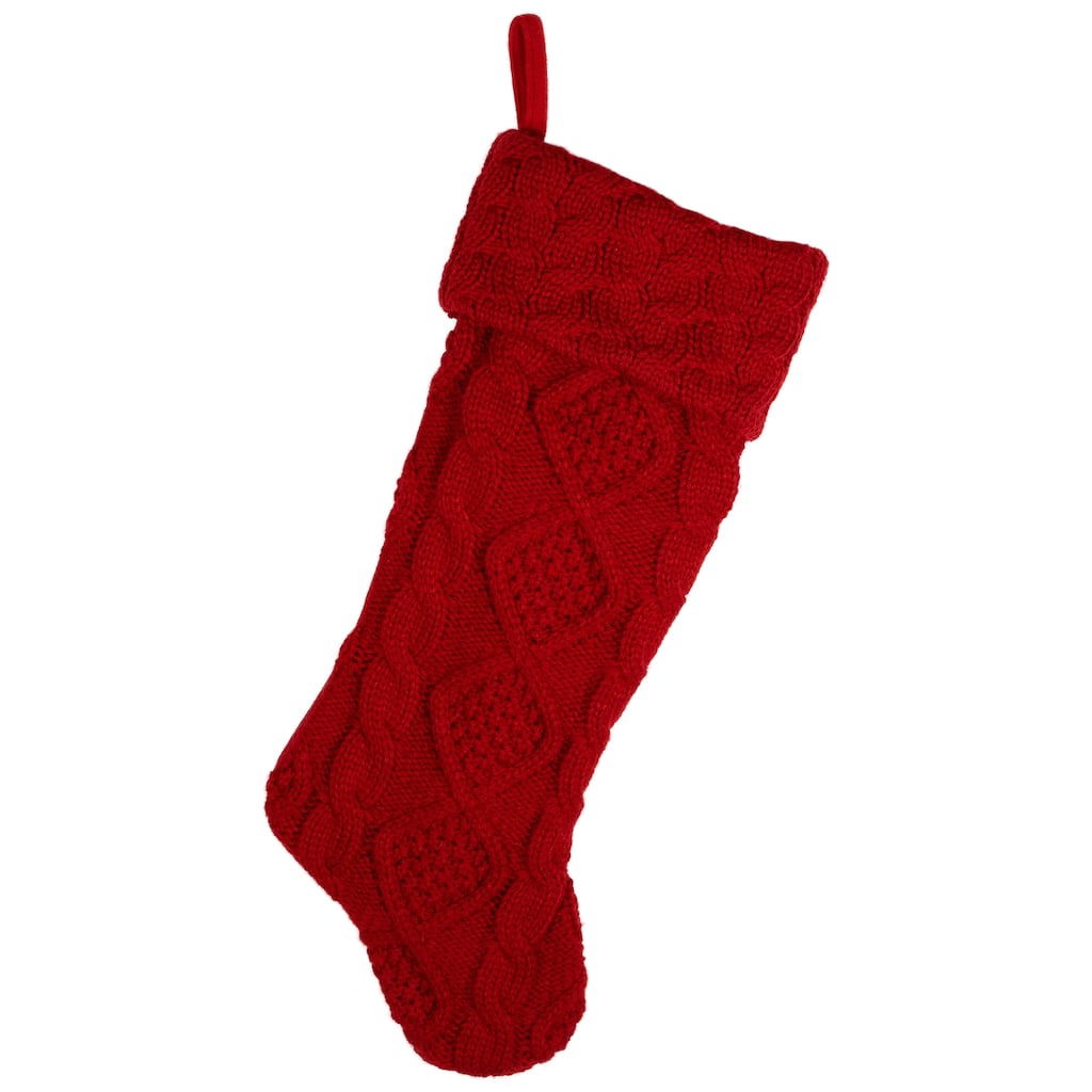 Cable Knit Christmas Stocking with Cuff - 21.5" - Red