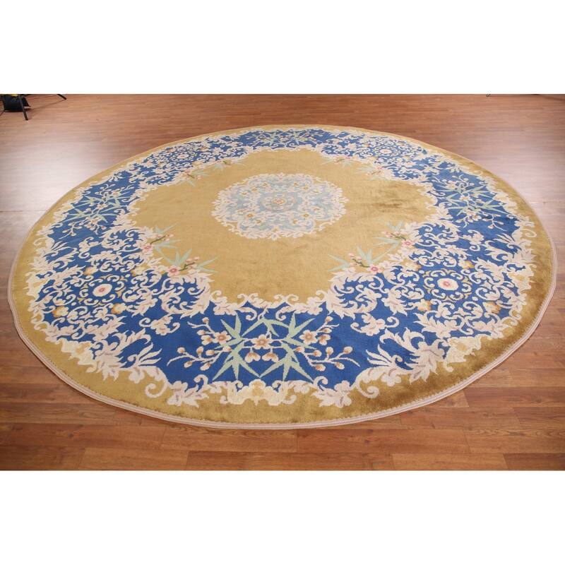 Antique Vegetable Dye Art Deco Chinese Round Rug Handmade Wool Carpet - 10'8"x 10'6"