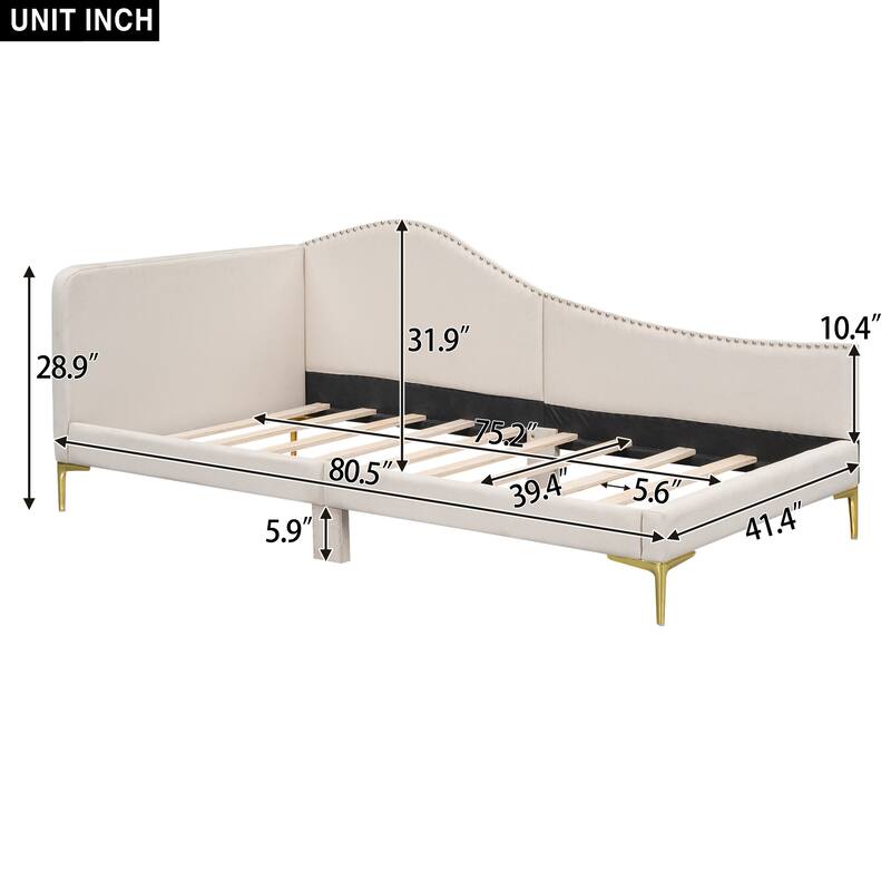 Modern Upholstered Daybed with Headboard and Armrest