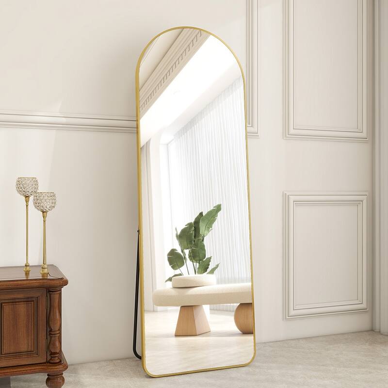 Full Length Mirror Arched Floor Mirror with Rounded Corners, Black - Gold